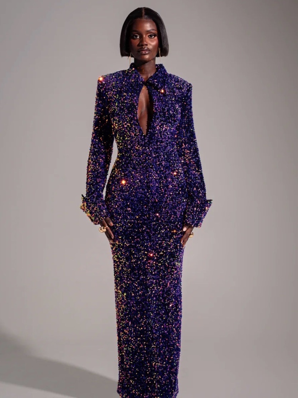 OFUURE KALI Purple Sequin Maxi Dress with Keyhole - Picture 2 of 4